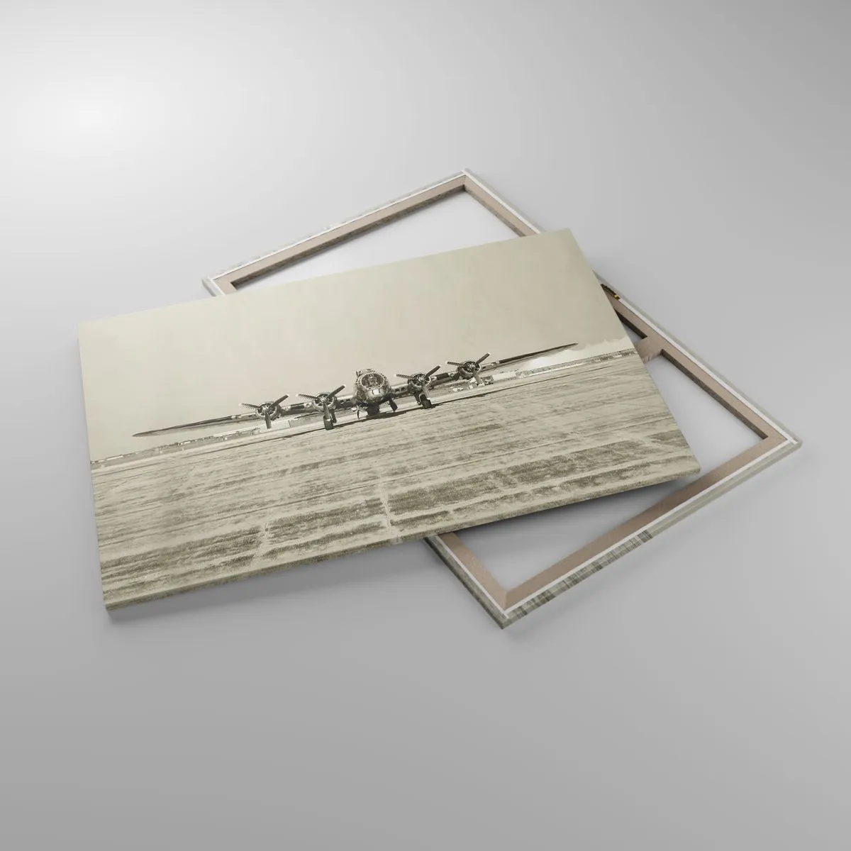 Bild auf Leinwand - Leinwandbild - Historisches Flugzeug auf dem Flughafen in Sepia - 120x80cm - Wie immer bereit - Moderne Wanddekoration für Wohnzimmer und Schlafzimmer ARTTOR