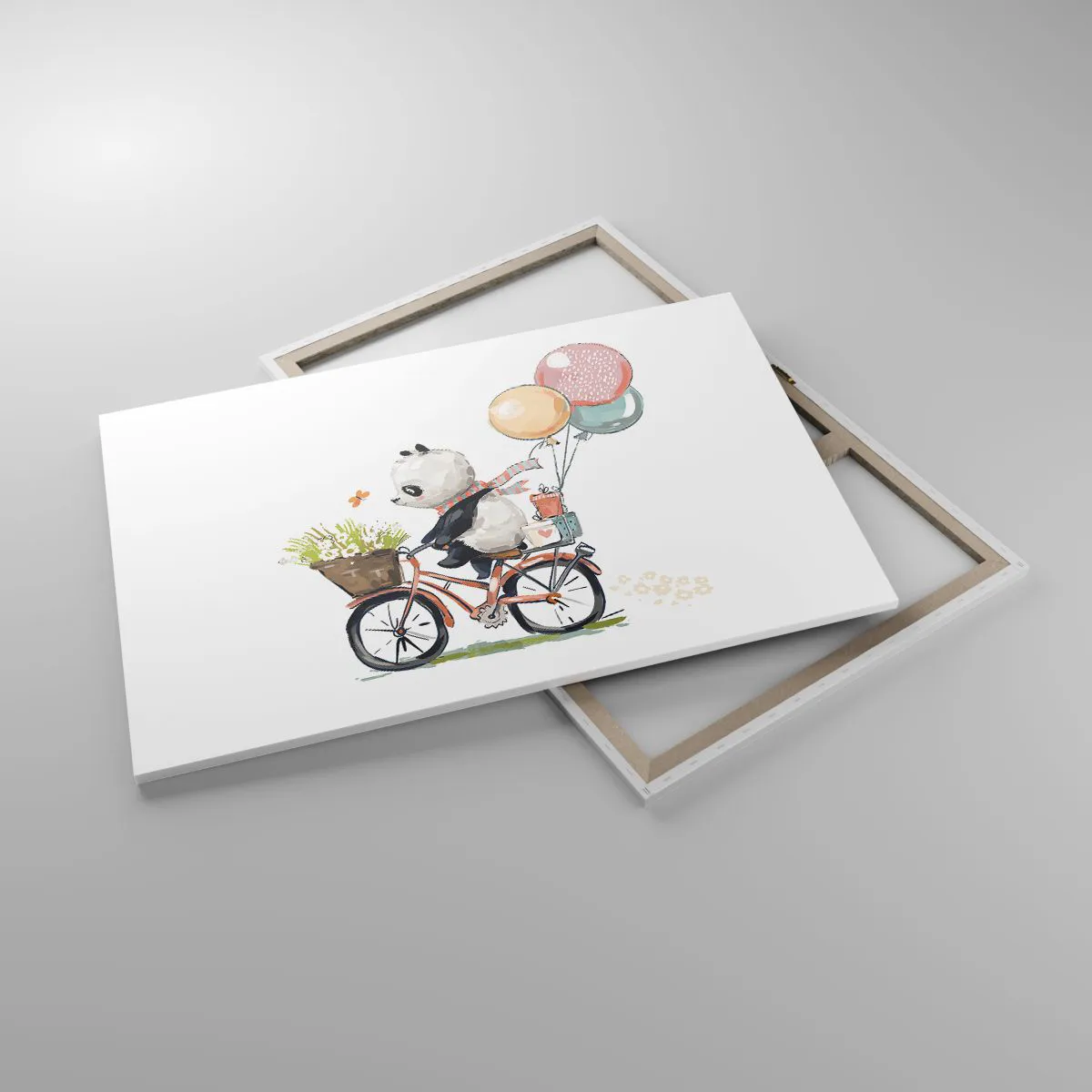 Quadro su tela - Stampe su Tela - Panda in bicicletta con palloncini e fiori - 120x80cm - Giorno felice - Decorazione murale moderna per soggiorno e camera da letto ARTTOR