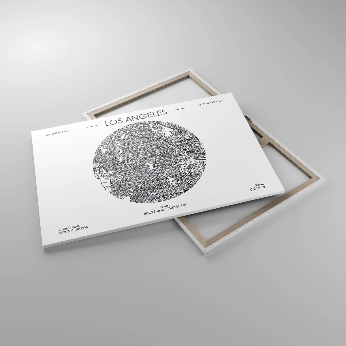 Cuadro sobre lienzo - Impresión de Imagen - Un mapa de Los Ángeles en un estilo minimalista en blanco y negro. - 120x80cm - Anatomía de Los Ángeles - Decoración de pared moderna para salón y dormitorio ARTTOR