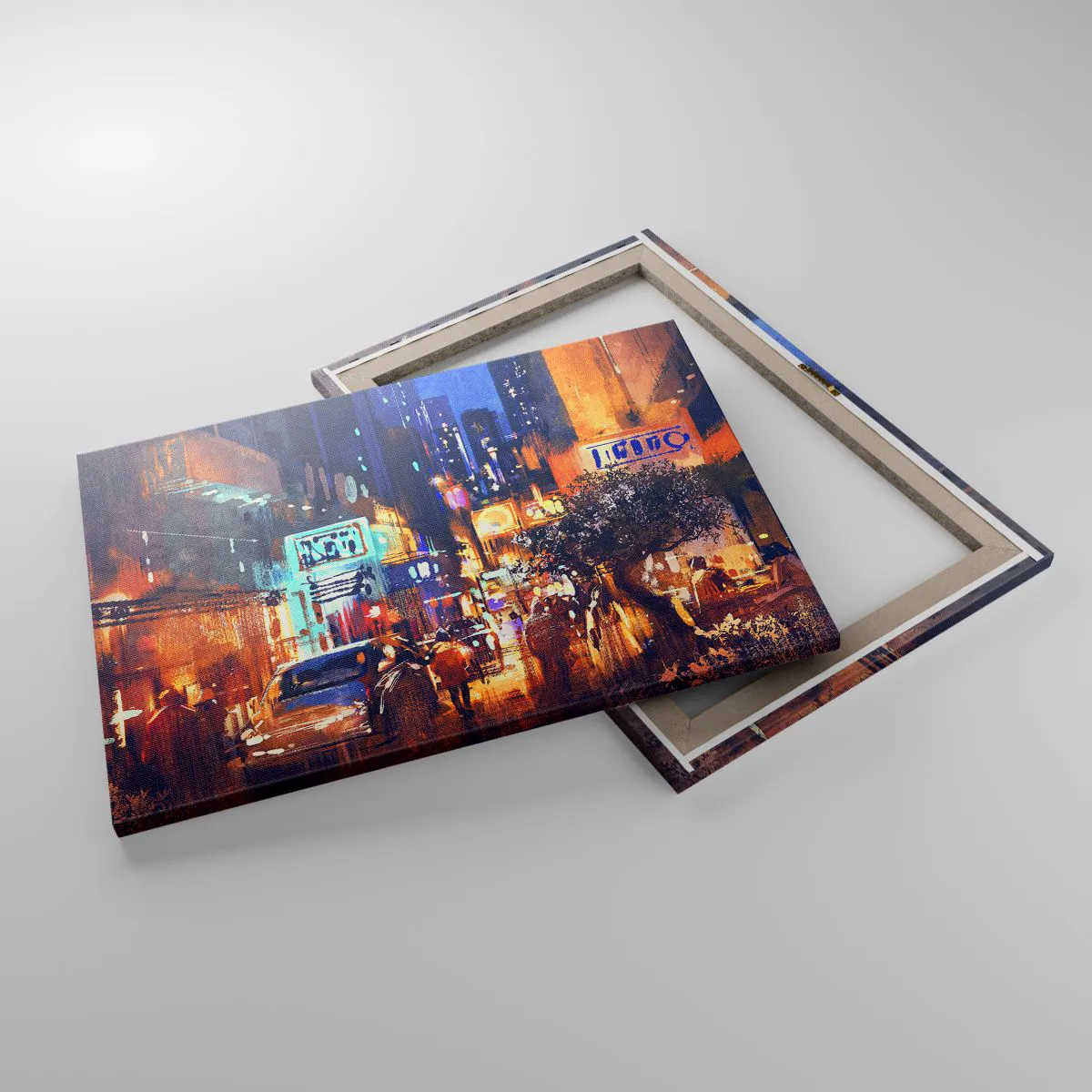 Lærredstryk - Billede på lærred - Aftenlandskab i impressionistisk stil - 70x50cm - Og byen sover ikke - Moderne vægdekoration til stue og soveværelse ARTTOR