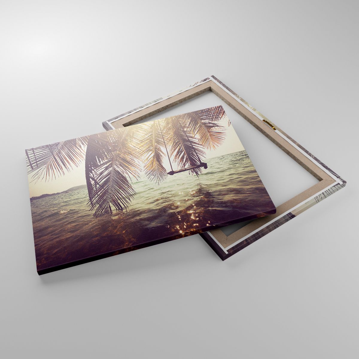 Leinwandbild Landschaft, Leinwandbild Kokusnuss-Palme, Leinwandbild Meer, Leinwandbild Rocker, Leinwandbild Sonnenstrahlen
