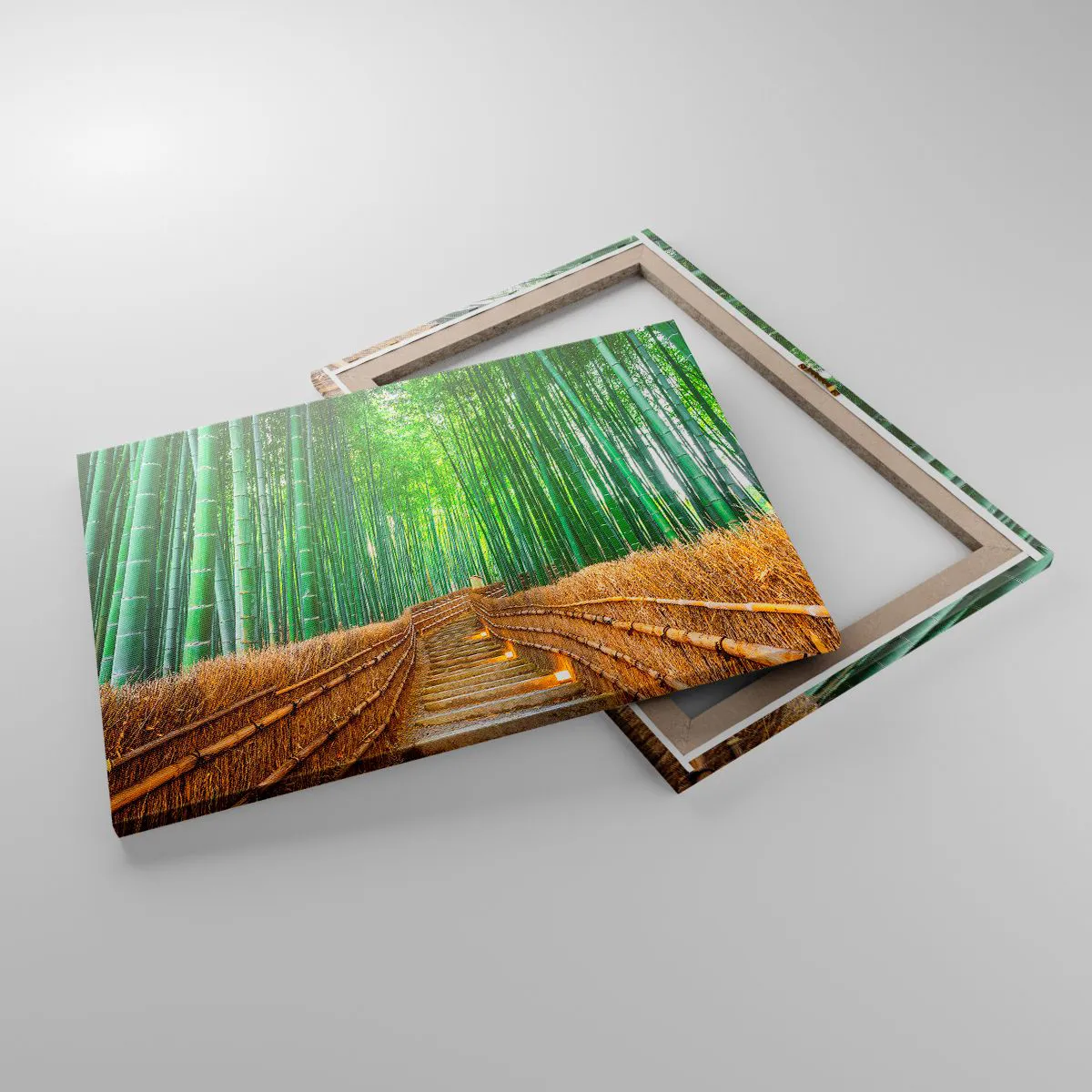 Tablou pe pânză Canvas - cale într-o pădure densă de bambus - 70x50cm - Esența naturii asiatice - Decorațiune modernă pentru perete pentru living și dormitor ARTTOR