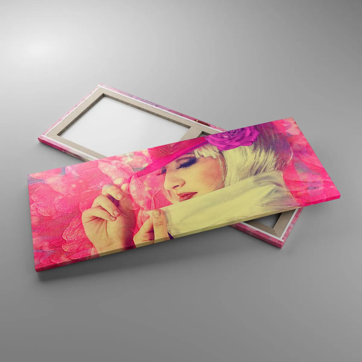 Bild auf Leinwand - Leinwandbild - Retro-Porträt in einem rosa Nebel - 100x40 cm