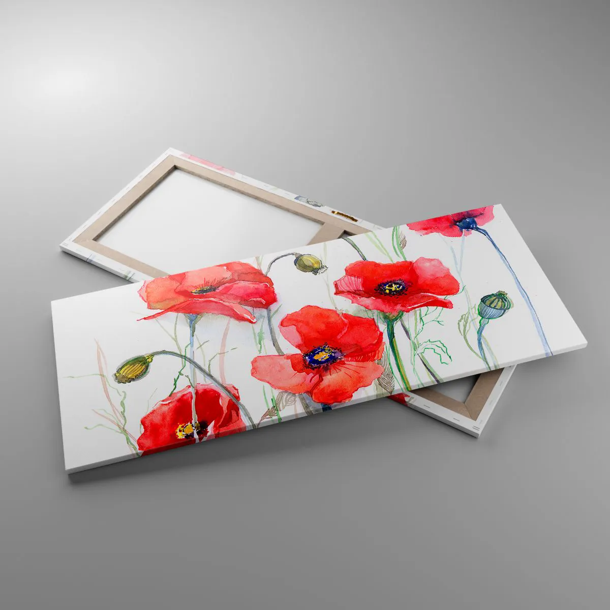Quadro su tela - Stampe su Tela - Papaveri acquerellati su uno sfondo delicato - 120x50cm - Fiori polacchi - Decorazione murale moderna per soggiorno e camera da letto ARTTOR