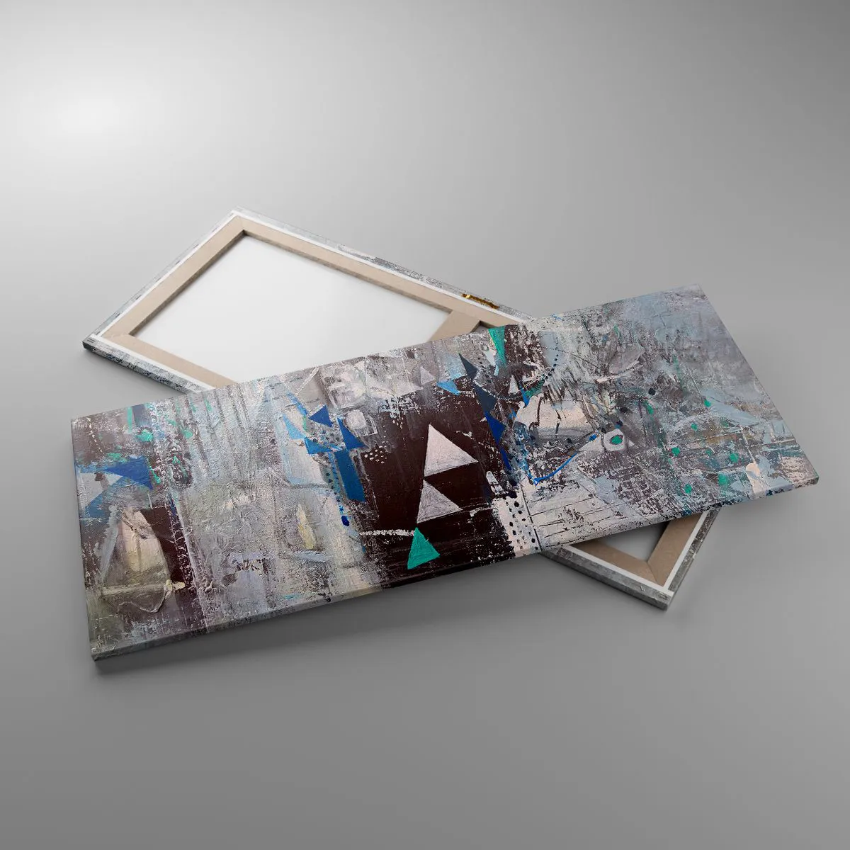 Obraz na płótnie - Abstrakcyjna kompozycja z trójkątami i geometrycznymi wzorami - 120x50cm - Nadrzędny porządek trójkątów - Nowoczesna dekoracja ścienna do salonu i sypialni ARTTOR