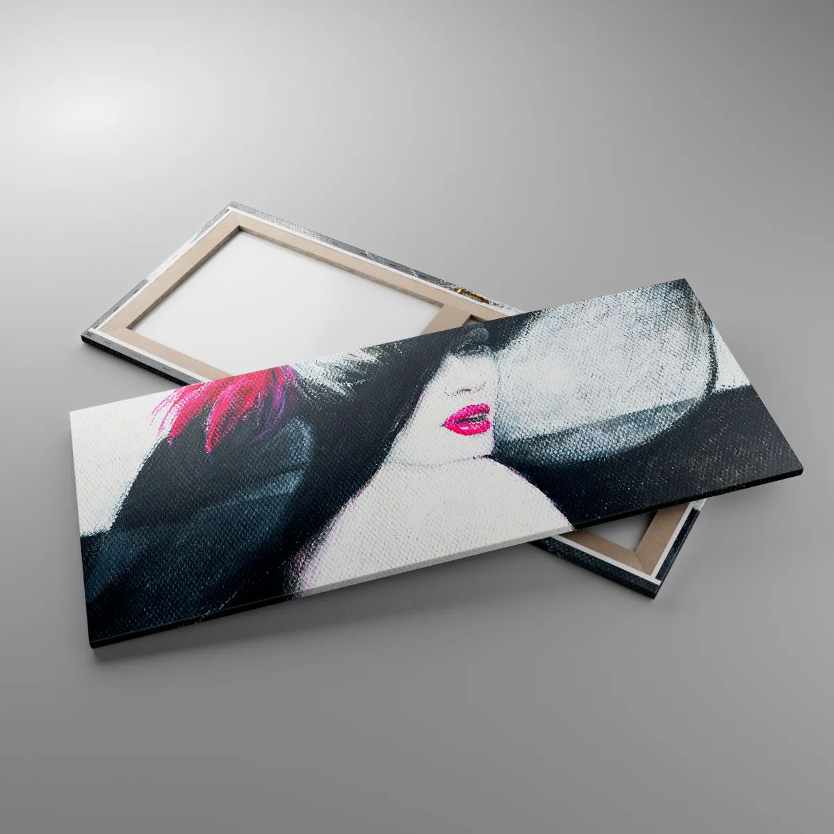 Obraz na płótnie - Stylowa kobieta w kapeluszu z piórami - 120x50cm - Zawsze tajemnica - Nowoczesna dekoracja ścienna do salonu i sypialni ARTTOR