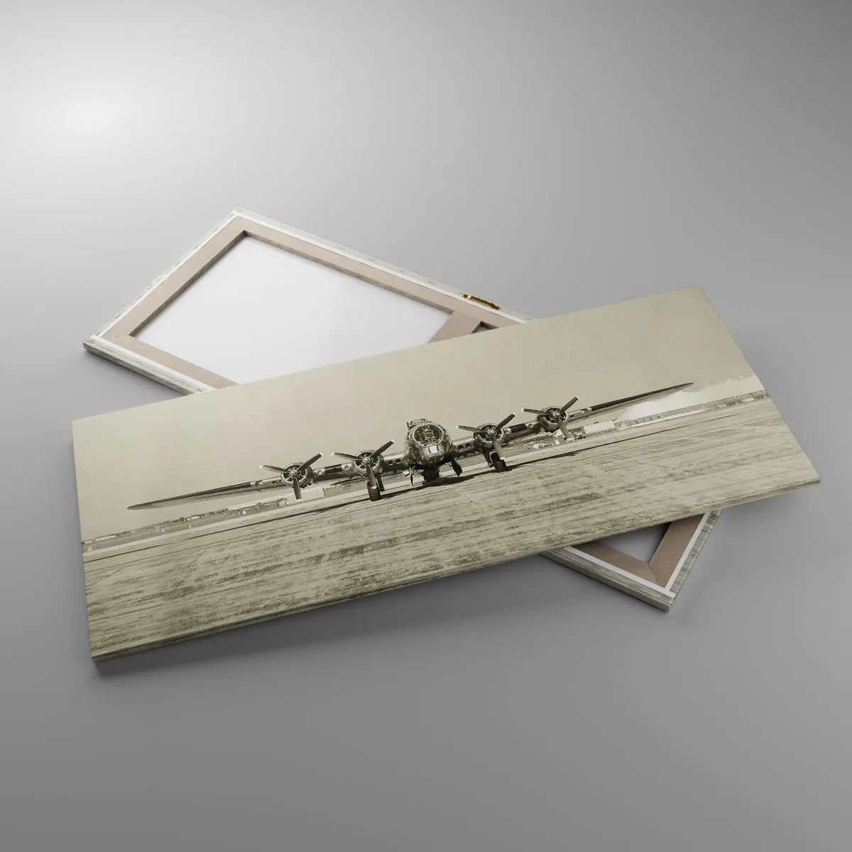 Bild auf Leinwand - Leinwandbild - Historisches Flugzeug auf dem Flughafen in Sepia - 120x50cm - Wie immer bereit - Moderne Wanddekoration für Wohnzimmer und Schlafzimmer ARTTOR