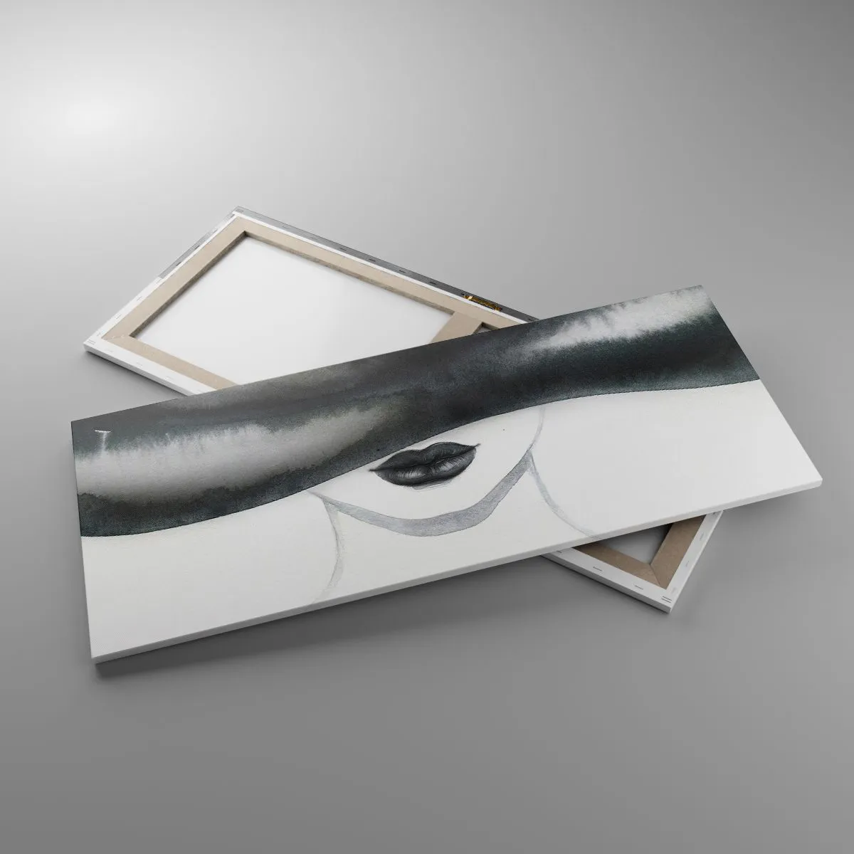 Cuadro sobre lienzo - Impresión de Imagen - Un retrato sutil de una mujer con el rostro cubierto en un estilo monocromático. - 120x50cm - Un misterio sensual - Decoración de pared moderna para salón y dormitorio ARTTOR