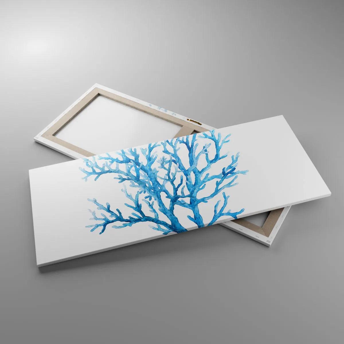Bild auf Leinwand - Leinwandbild - Blaue Koralle auf weißem Hintergrund mit minimalistischem Flair - 120x50cm - Nautisches Filigran - Moderne Wanddekoration für Wohnzimmer und Schlafzimmer ARTTOR