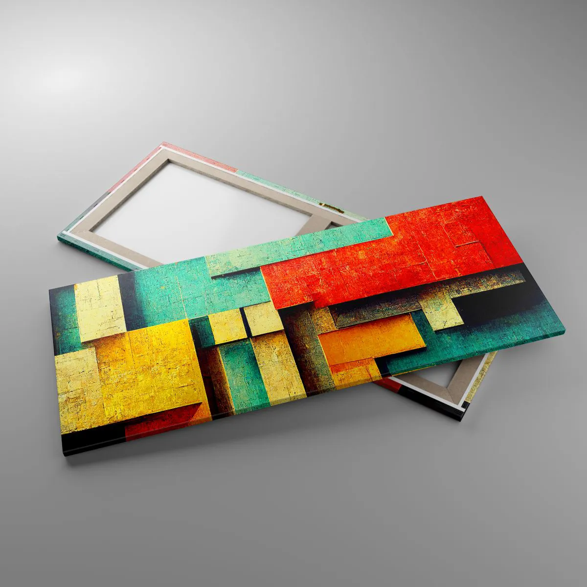 Quadro su tela - Stampe su Tela - Forme geometriche astratte in colori vivaci - 120x50cm - Il festival degli angoli retti - Decorazione murale moderna per soggiorno e camera da letto ARTTOR