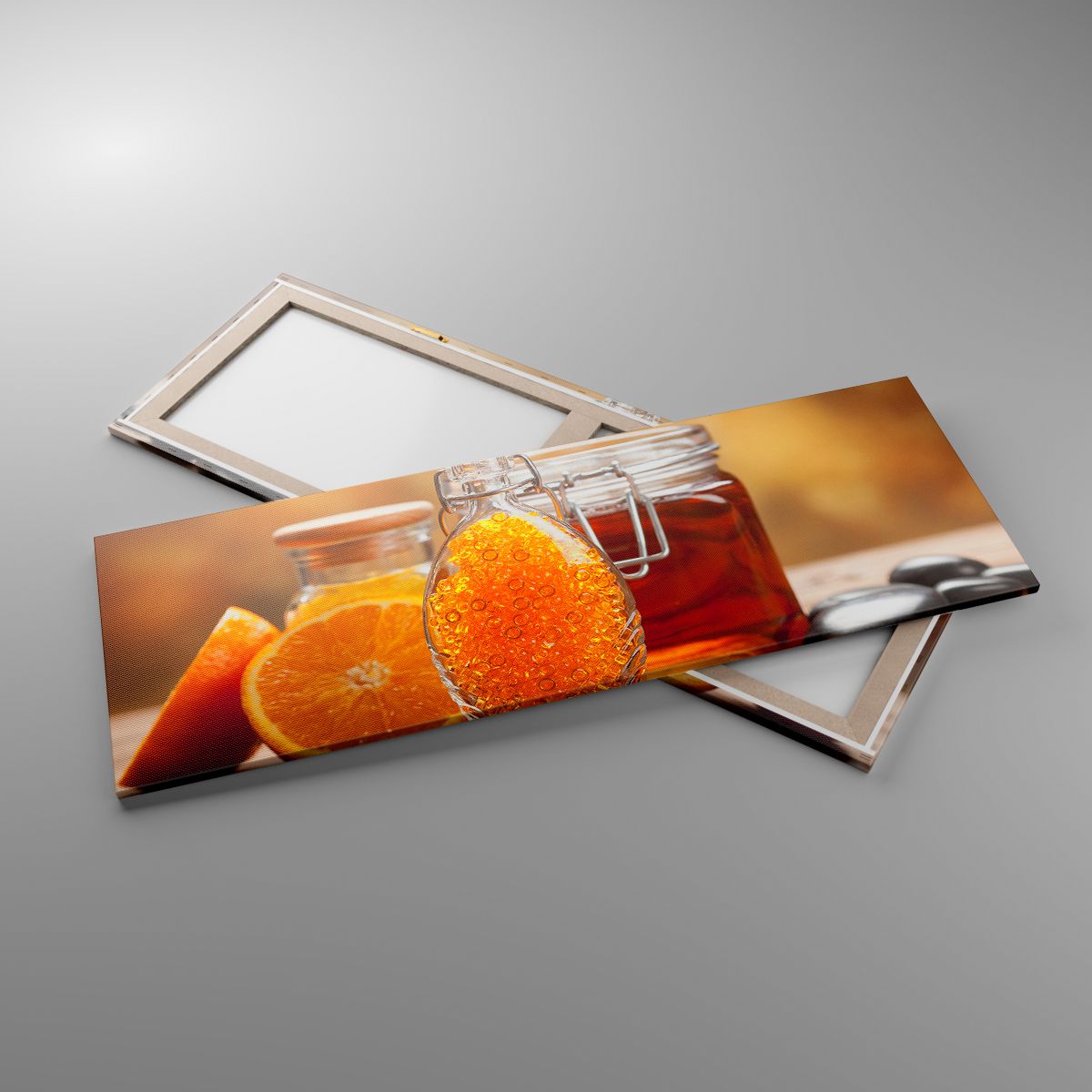 Leinwandbild Gastronomie, Leinwandbild Orange, Leinwandbild Glas Mit Honig, Leinwandbild Steine, Leinwandbild Orangen