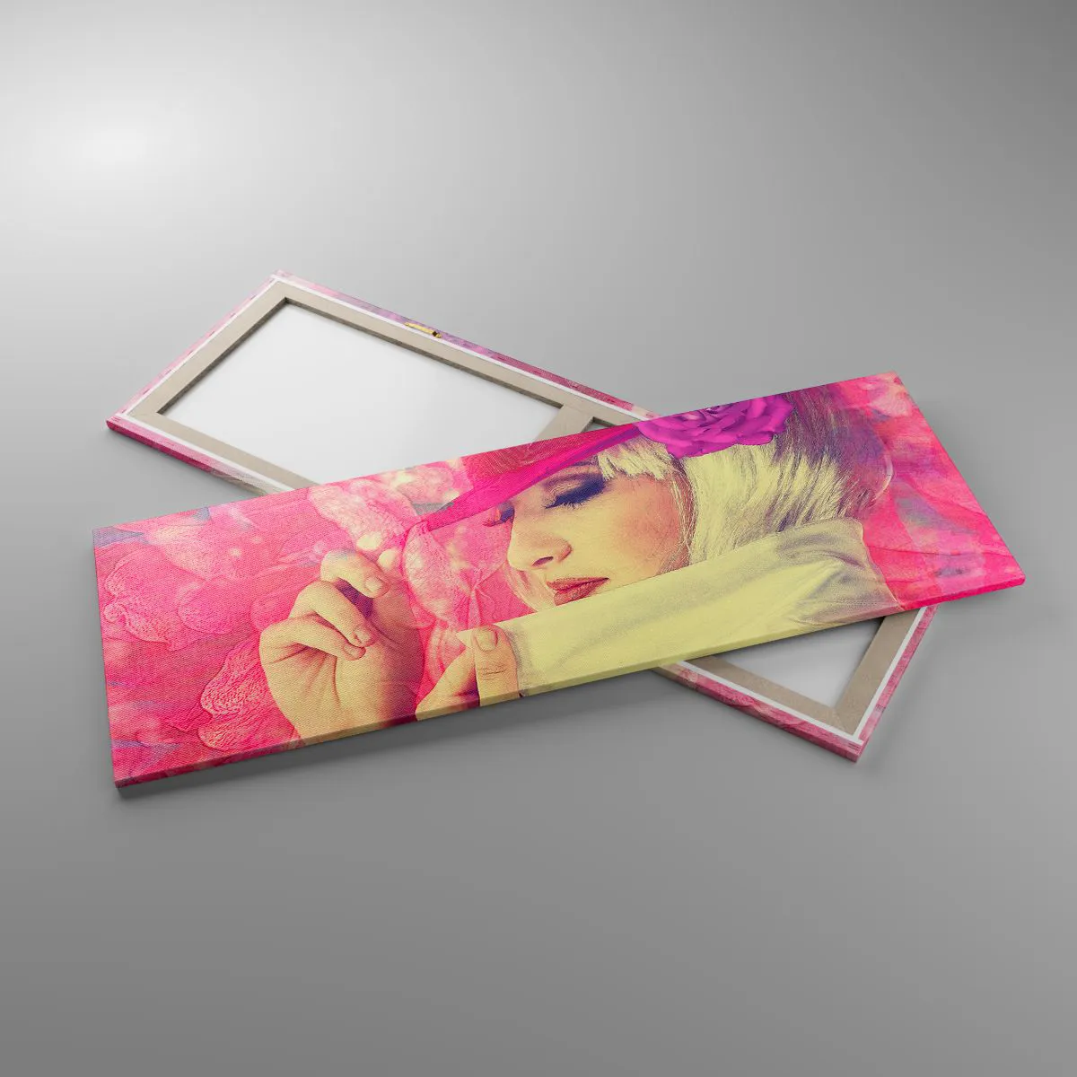 Lærredstryk - Billede på lærred - Retro portræt i lyserødt - 140x50 cm