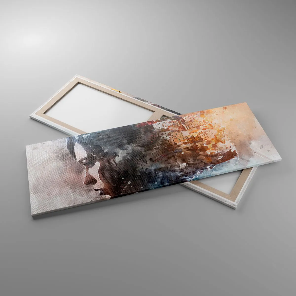 Quadro su tela - Stampe su Tela - Ritratto di una donna che combina il suo viso con un paesaggio urbano sullo sfondo - 140x50cm - Racconto su una ragazza con città sullo sfondo - Decorazione murale moderna per soggiorno e camera da letto ARTTOR