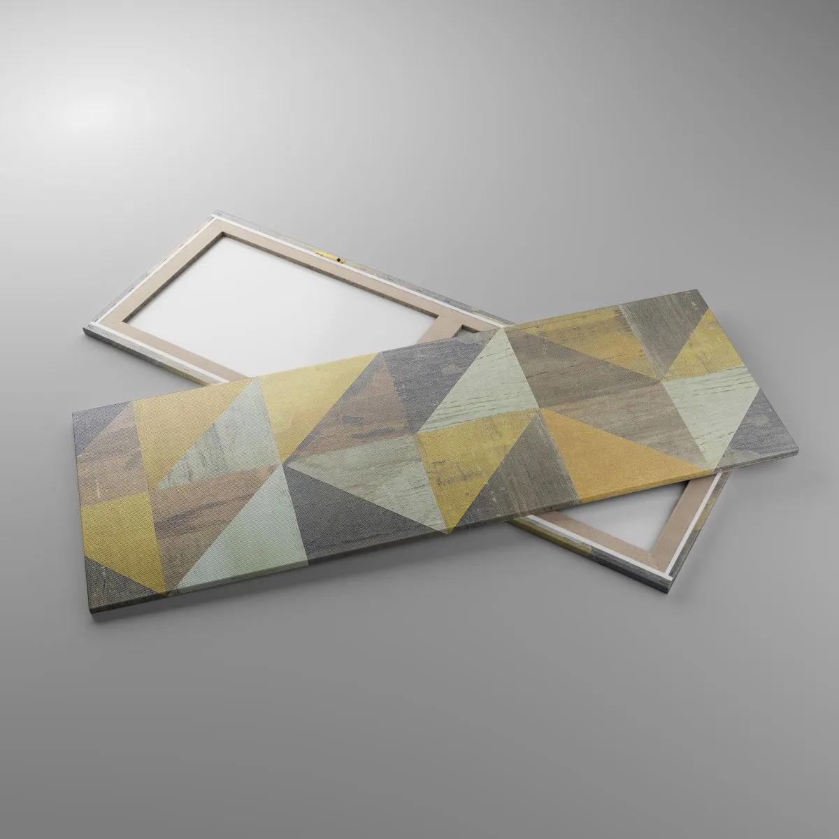 Obraz na płótnie - Geometryczna kompozycja trójkątów w odcieniach ziemi - 140x50cm - Pod kątem trójkąta - Nowoczesna dekoracja ścienna do salonu i sypialni ARTTOR