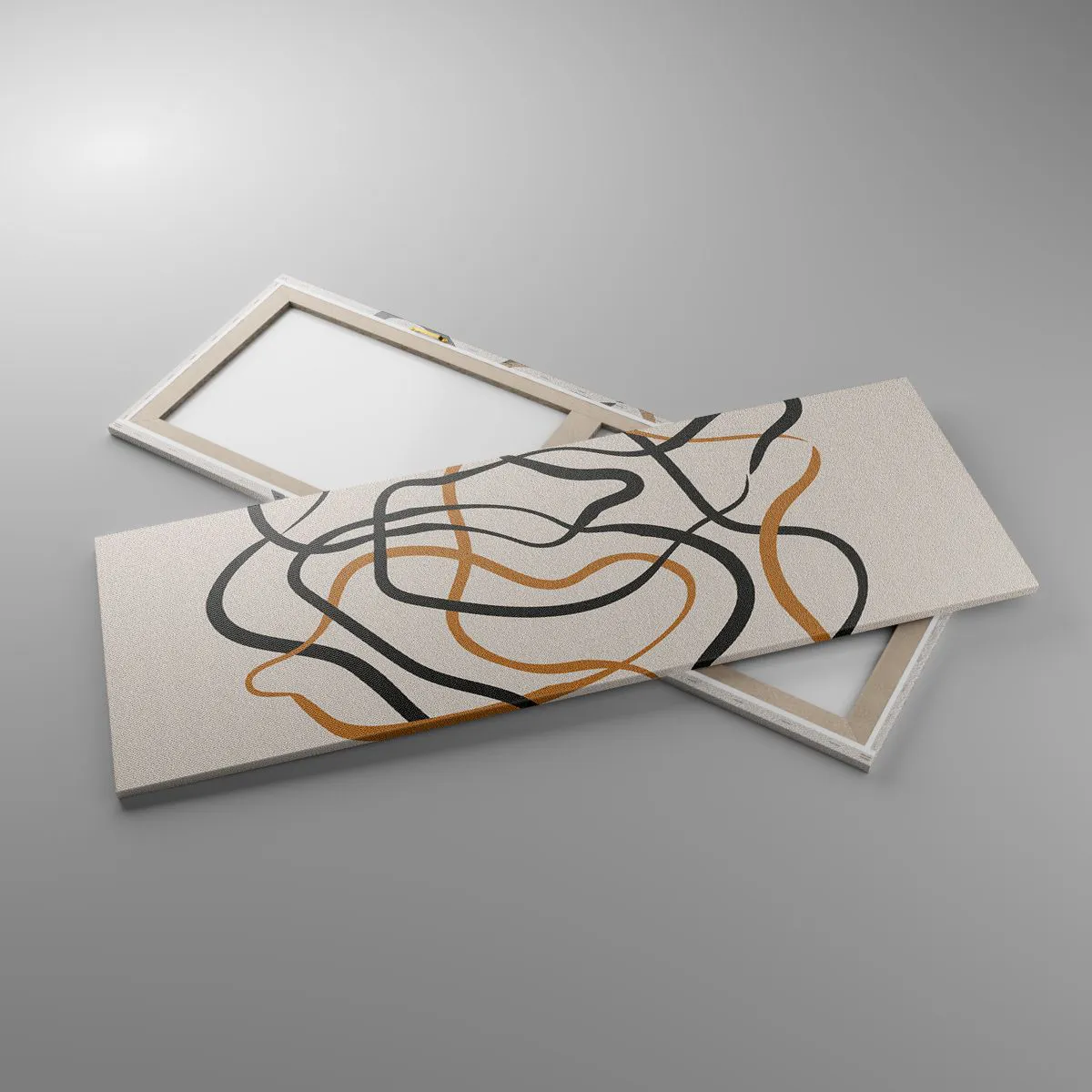 Cuadro sobre lienzo - Impresión de Imagen - Líneas enredadas en negro y dorado sobre un fondo claro. - 140x50cm - Todo ha salido mal - Decoración de pared moderna para salón y dormitorio ARTTOR