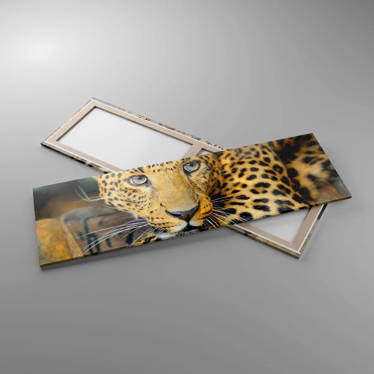 Obraz na płótnie - Portret lamparta w naturalnym otoczeniu - 160x50cm - Nie bój się, podejdź - Nowoczesna dekoracja ścienna do salonu i sypialni ARTTOR