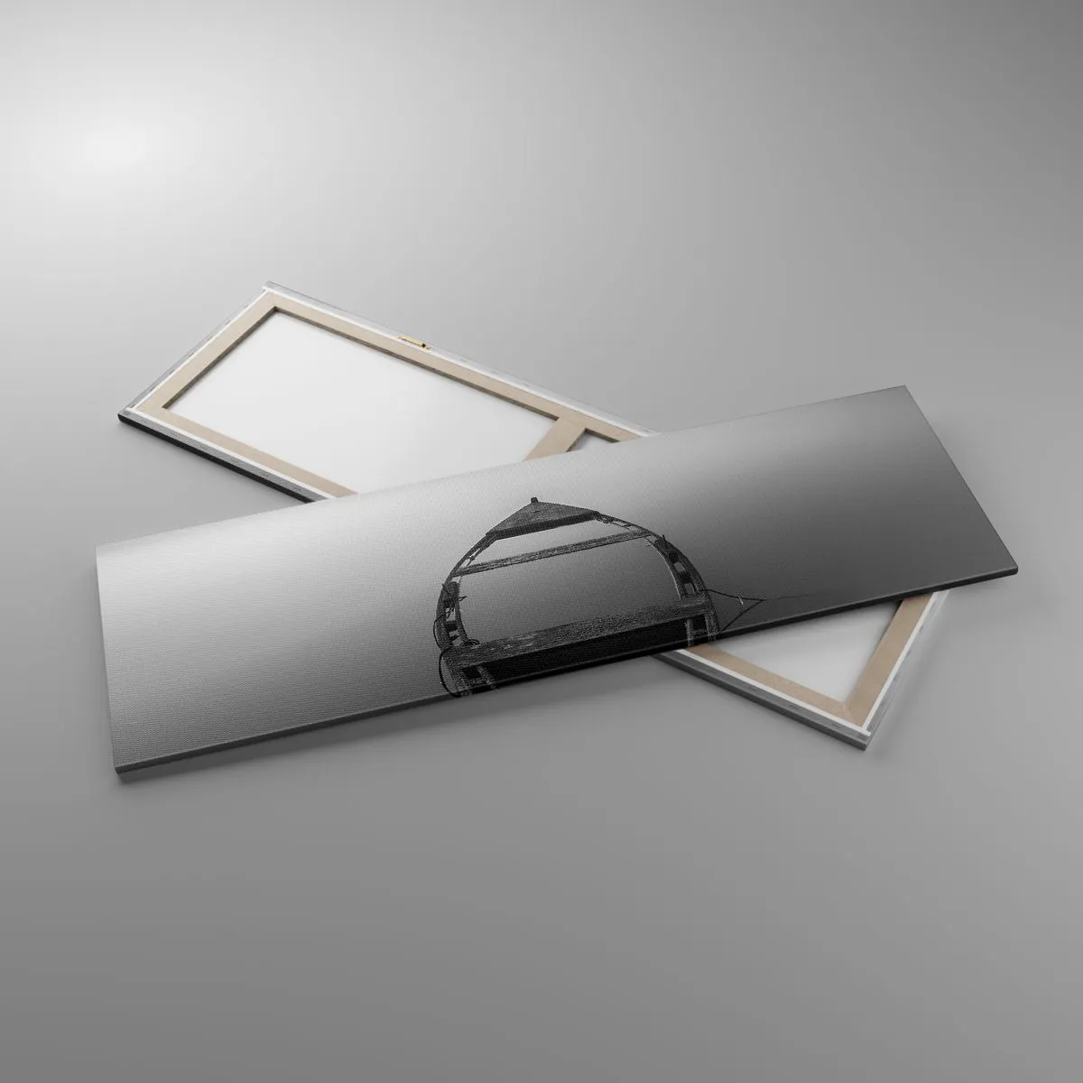 Cuadro sobre lienzo - Impresión de Imagen - Un barco solitario en un lago tranquilo en tonos blanco y negro. - 160x50cm - Anhelo y melancolía - Decoración de pared moderna para salón y dormitorio ARTTOR