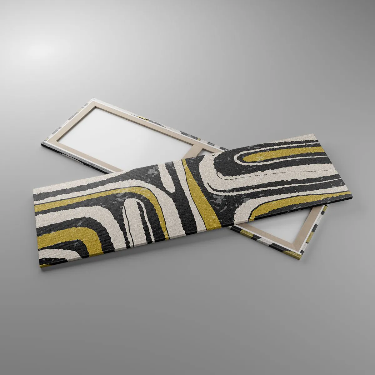 Impression sur toile - Image sur toile - Motif abstrait en noir, blanc et or - 160x50cm - Composition : routes et ruelles - Décoration murale moderne pour le salon et la chambre ARTTOR