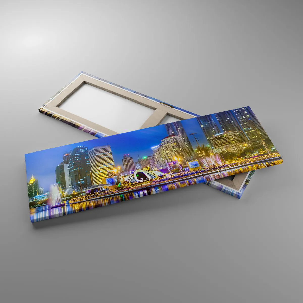 Obraz na płótnie - Tęczowa noc metropolii - 90x30 cm