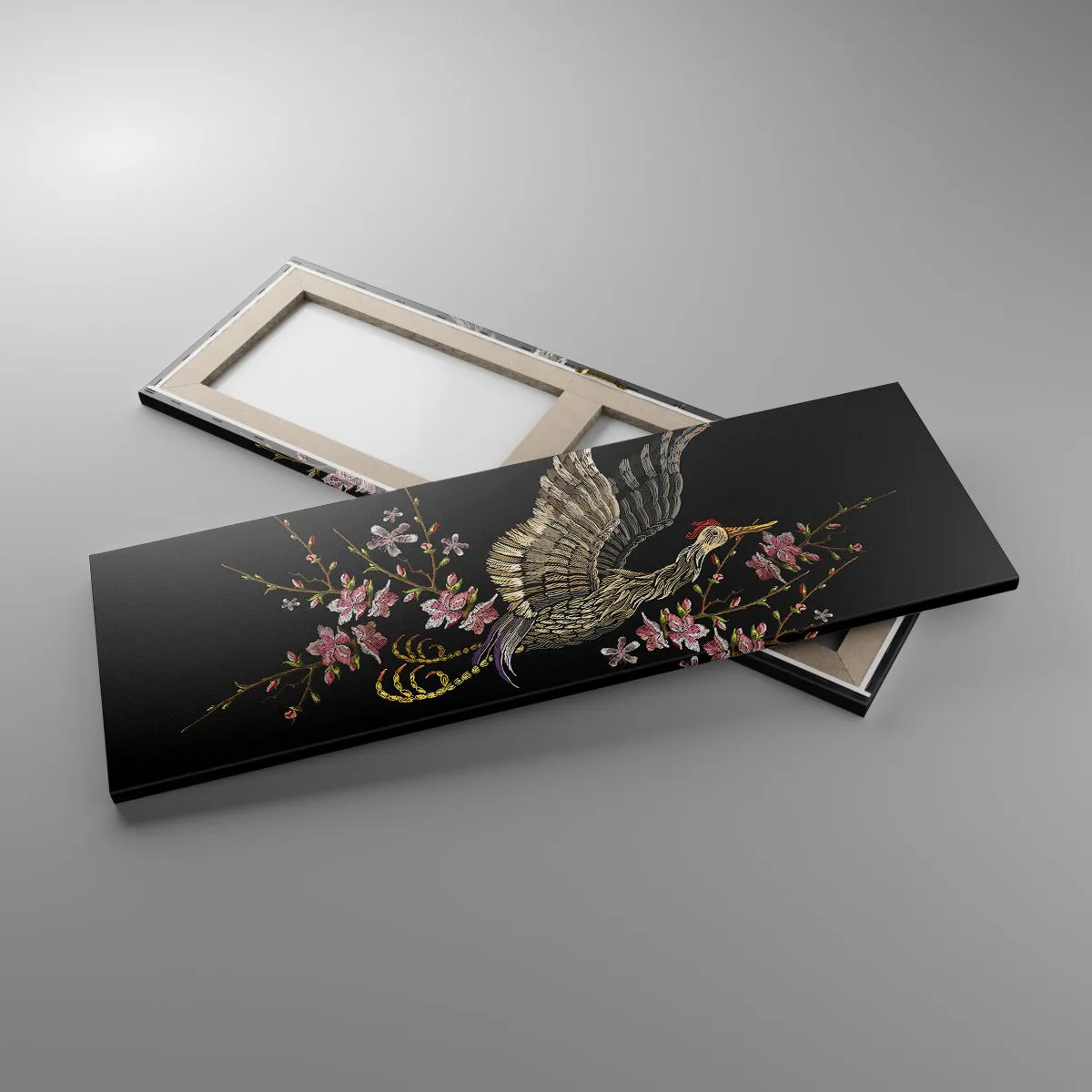 Obraz na płótnie - Egzotyczny, haftowany ptak - 90x30 cm