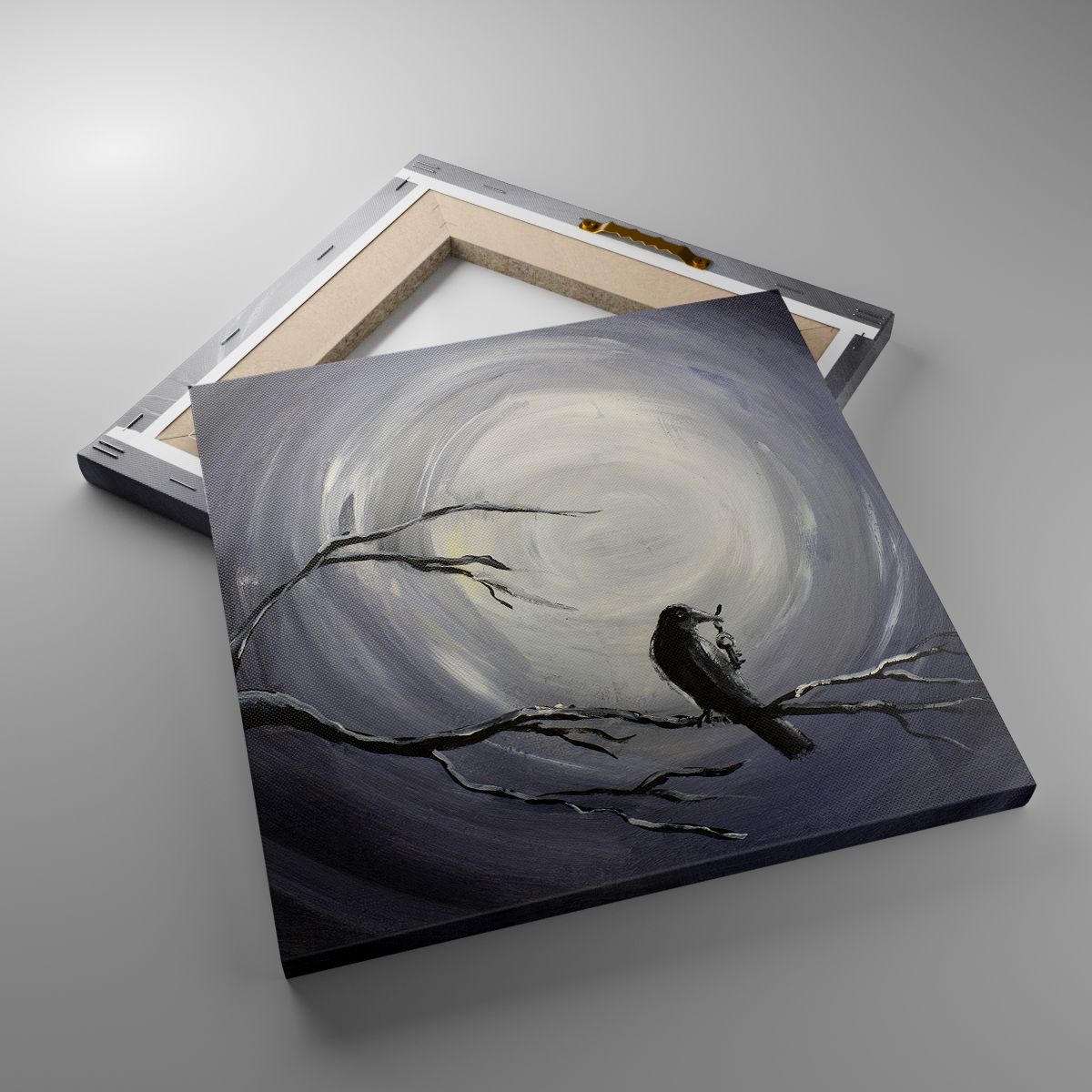 Leinwandbild Abstraktion, Leinwandbild Krähe, Leinwandbild Vogel, Leinwandbild Mond, Leinwandbild Schwarz Und Weiß