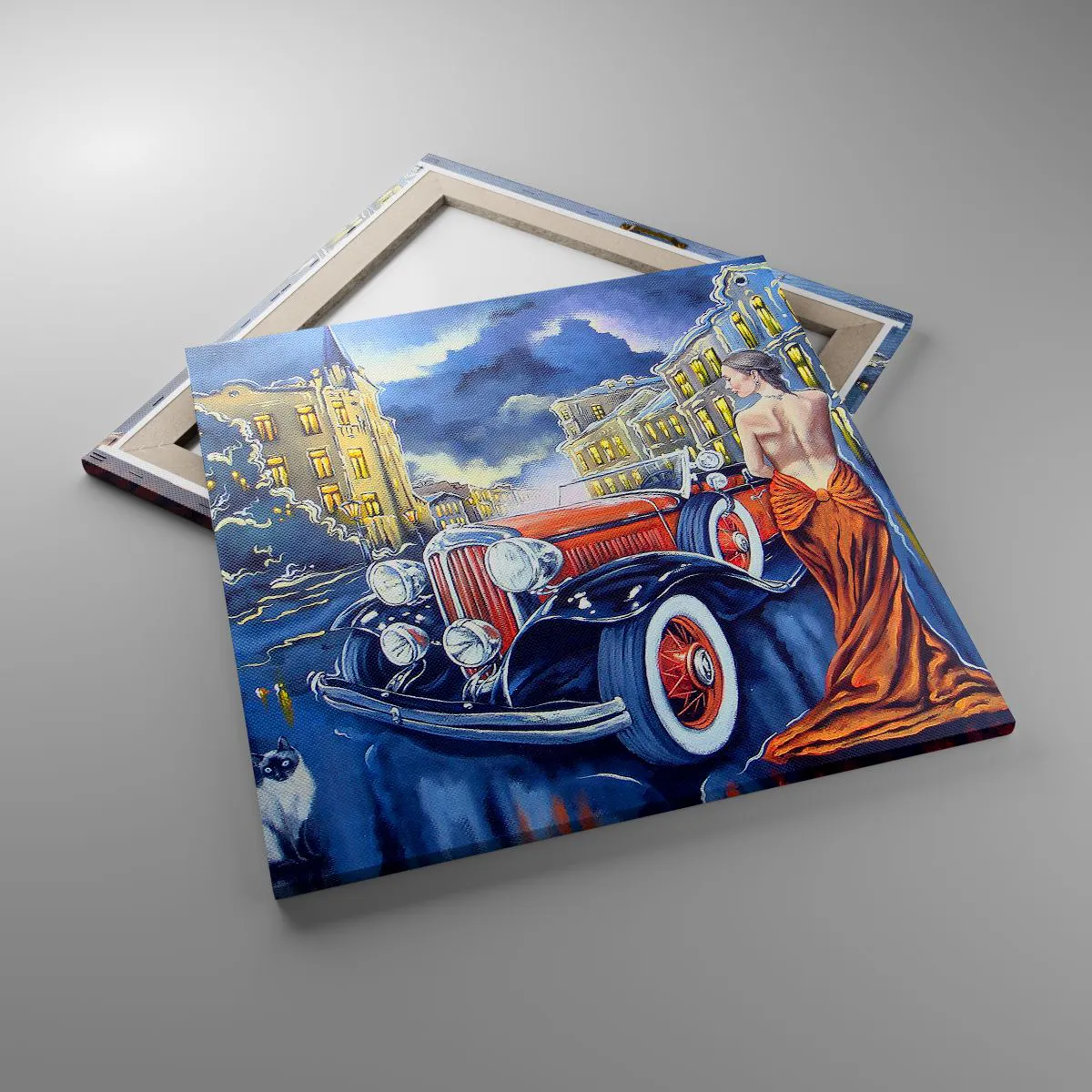 Impression sur toile - Image sur toile - Nocturne en bleu et corail - 60x60 cm