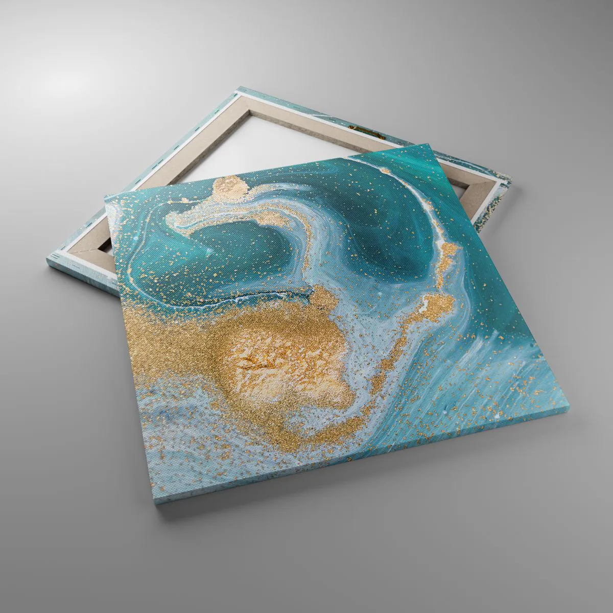Impression sur toile - Image sur toile - Tourbillon d'or et de turquoise - 60x60 cm
