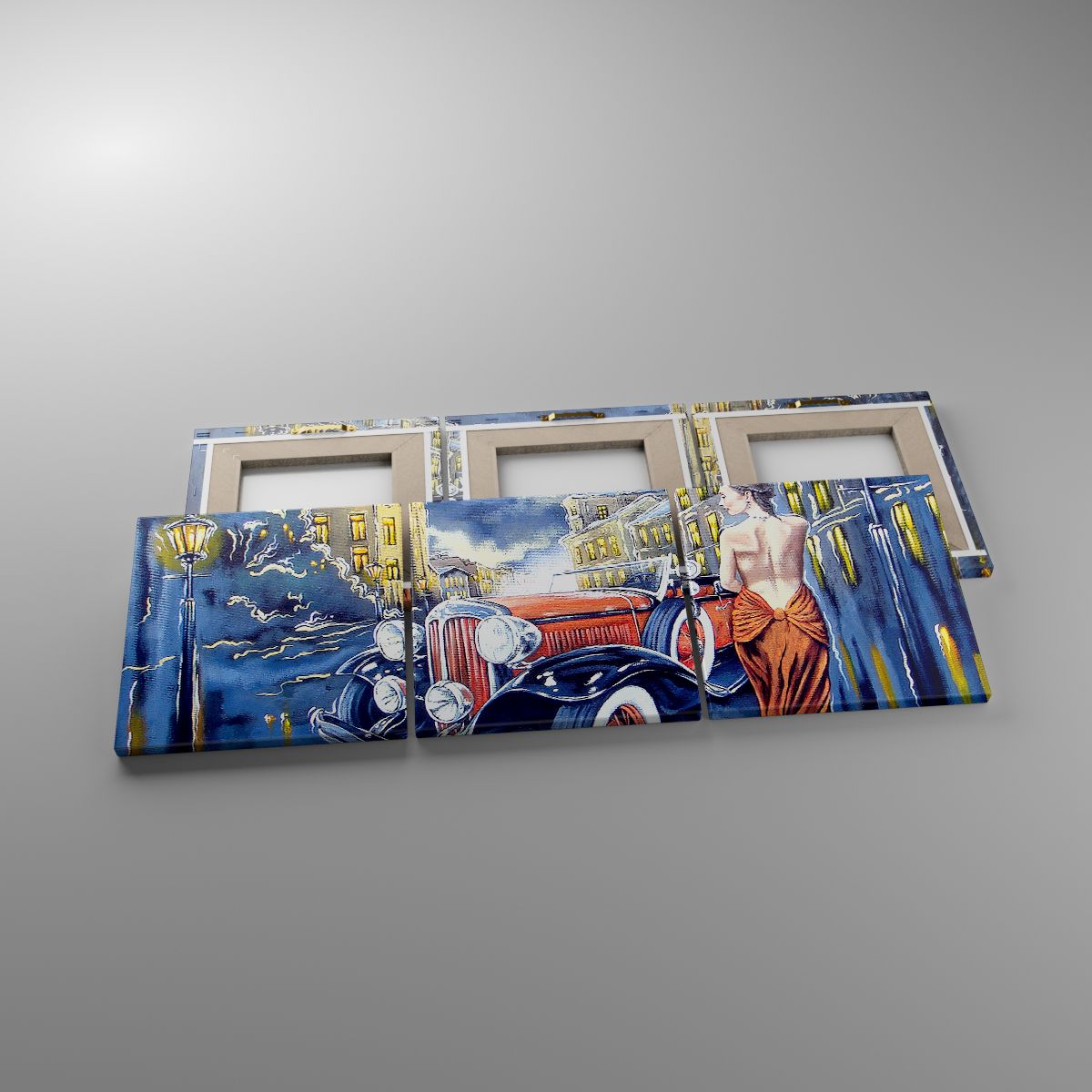 Leinwandbild Retro-Auto, Leinwandbild Frau Im Ballkleid, Leinwandbild Palast, Leinwandbild Mode, Leinwandbild Kunst