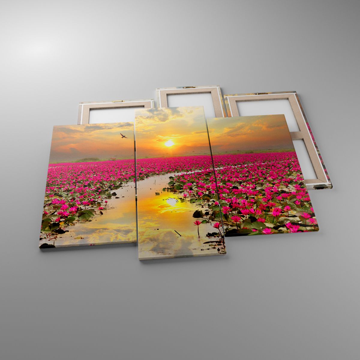 Leinwandbild Lotus Blume, Leinwandbild Blumen, Leinwandbild Landschaft, Leinwandbild Natur, Leinwandbild Der Sonnenuntergang
