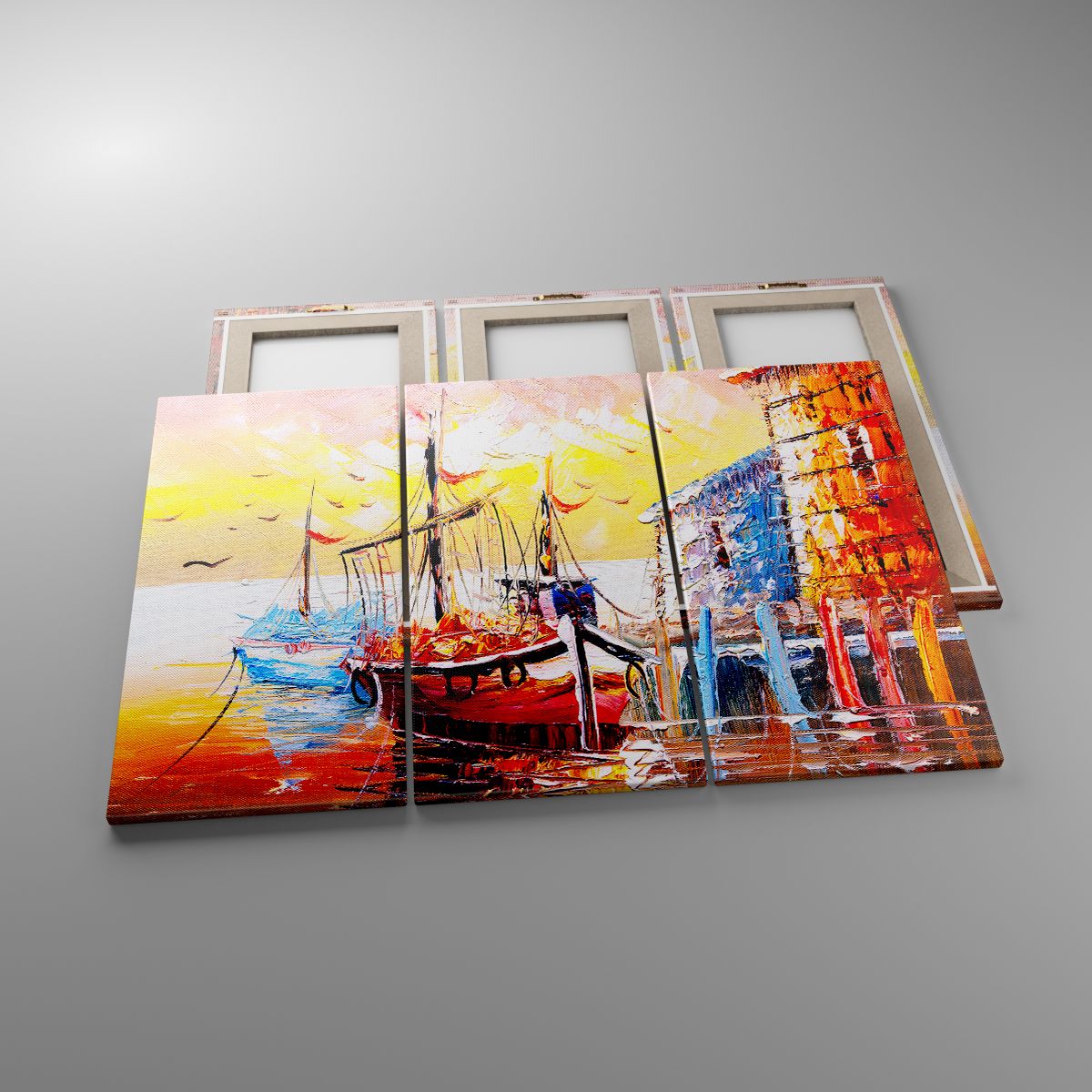 Leinwandbild Landschaft, Leinwandbild Fischereihafen, Leinwandbild Boote, Leinwandbild Die Vögel, Leinwandbild Kunst