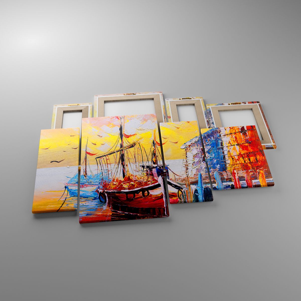Leinwandbild Landschaft, Leinwandbild Fischereihafen, Leinwandbild Boote, Leinwandbild Die Vögel, Leinwandbild Kunst