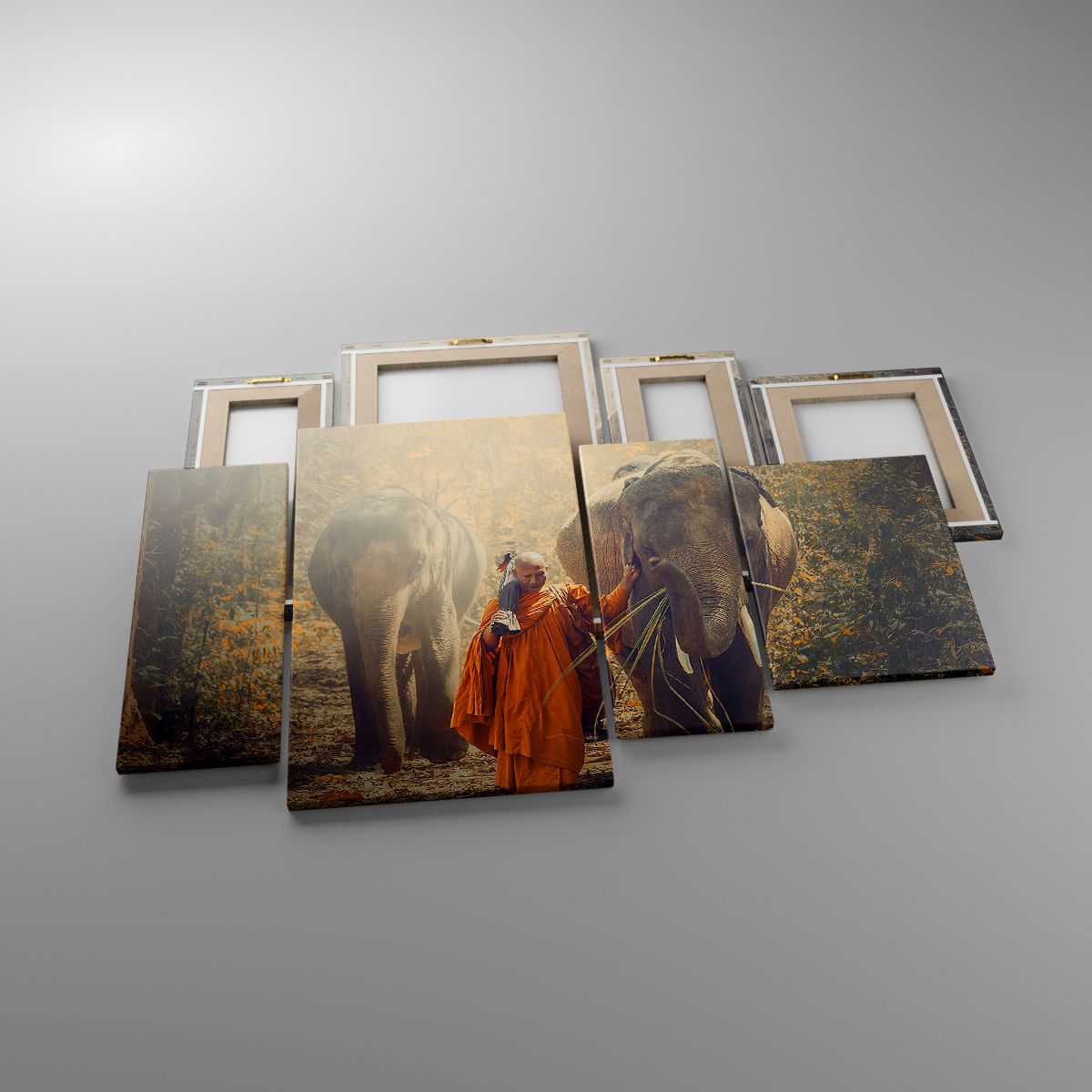 Leinwandbild Asien, Leinwandbild Elefant, Leinwandbild Mönch, Leinwandbild Urwald, Leinwandbild Buddhismus