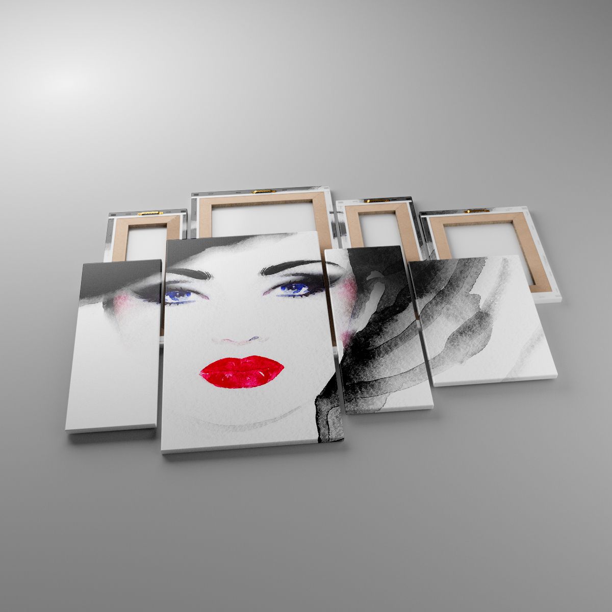 Leinwandbild Das Gesicht Der Frau, Leinwandbild Rote Lippen, Leinwandbild Blaue Augen, Leinwandbild Porträt Einer Frau, Leinwandbild Kunst