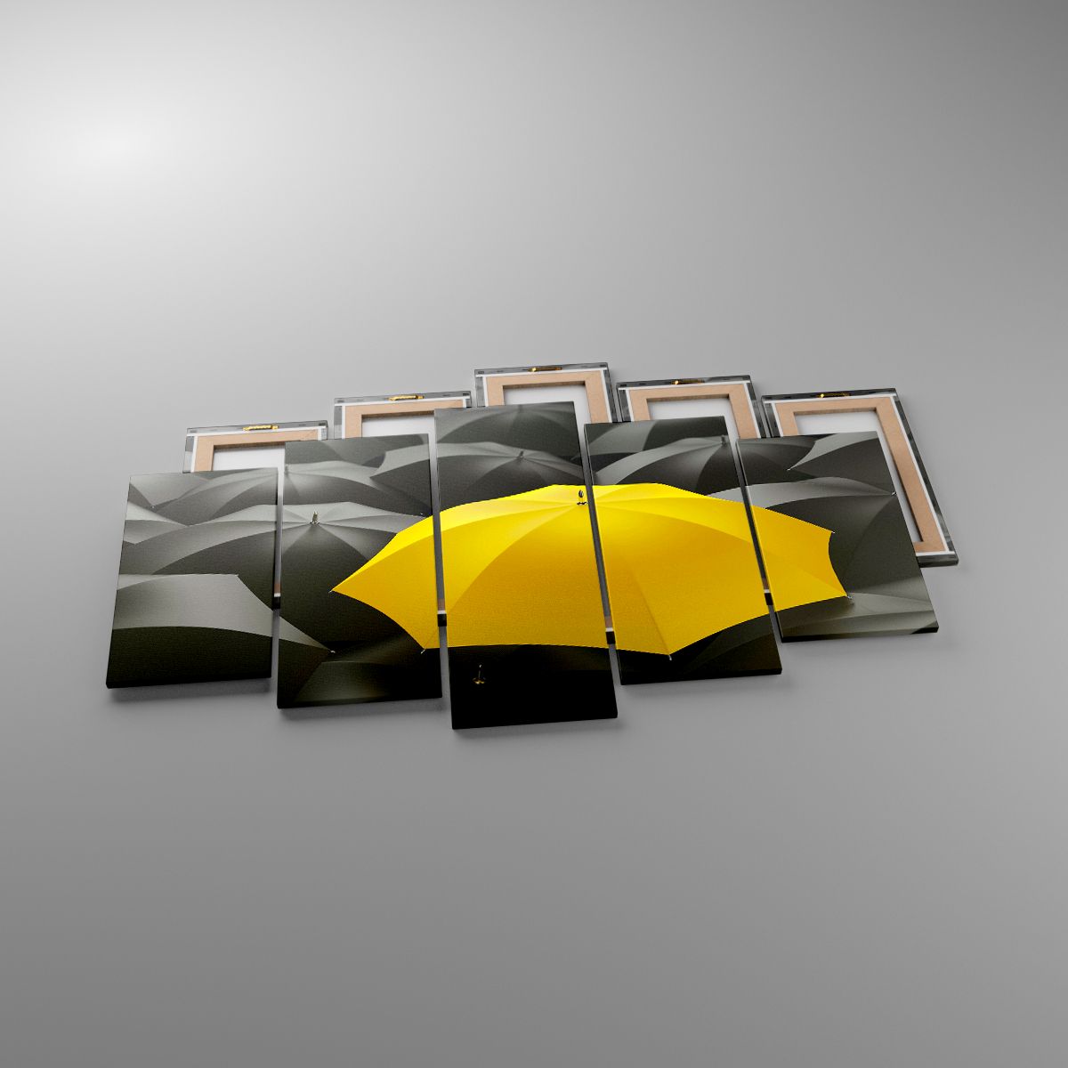 Leinwandbild Gelbe Regenschirme, Leinwandbild Grafik, Leinwandbild Konzept, Leinwandbild Abstraktion, Leinwandbild Illustration