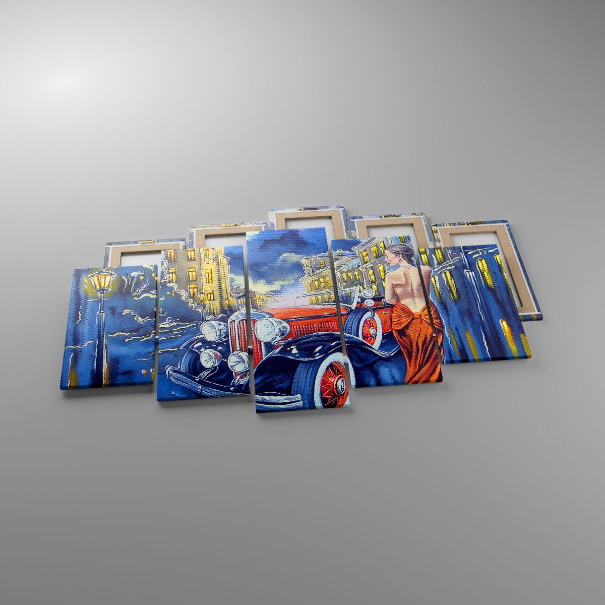 Leinwandbild Retro-Auto, Leinwandbild Frau Im Ballkleid, Leinwandbild Palast, Leinwandbild Mode, Leinwandbild Kunst