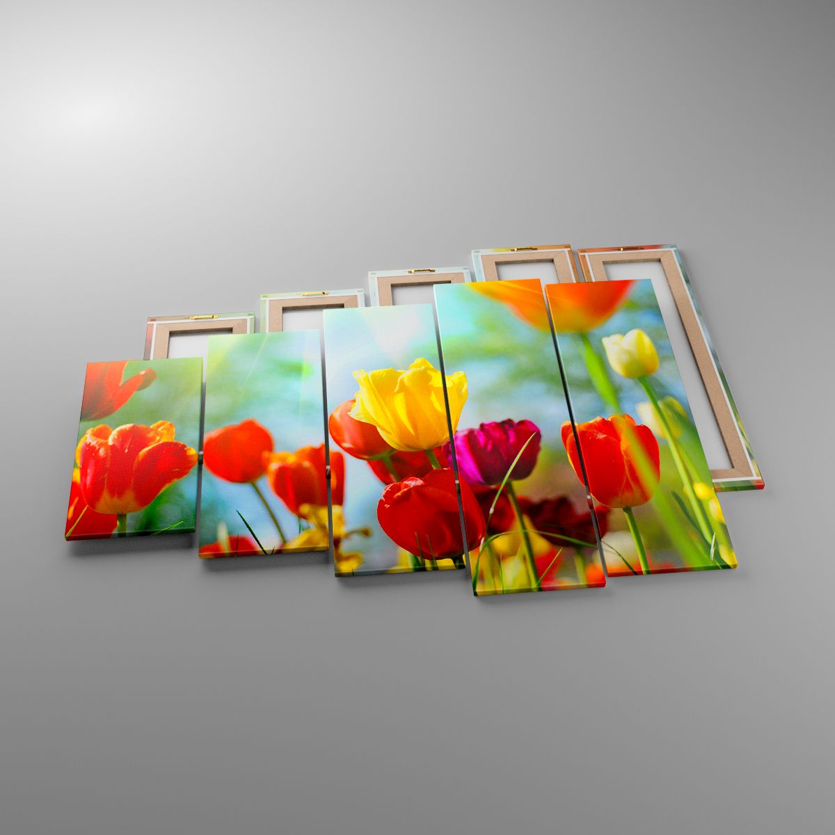 Leinwandbild Tulpen, Leinwandbild Blumen, Leinwandbild Wiese, Leinwandbild Natur, Leinwandbild Farbenfrohe Blumen