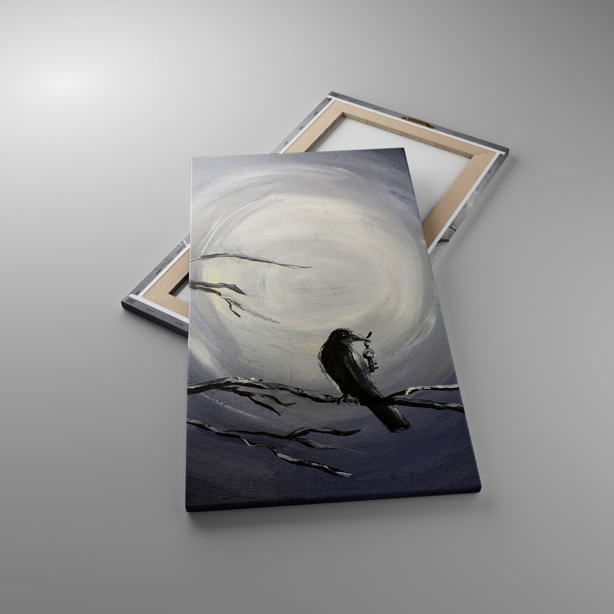 Leinwandbild Abstraktion, Leinwandbild Krähe, Leinwandbild Vogel, Leinwandbild Mond, Leinwandbild Schwarz Und Weiß