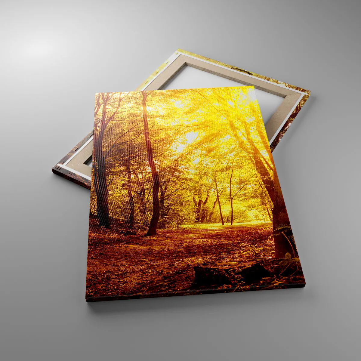 Impression sur toile - Image sur toile - Clairière d'automne sous le soleil doré avec un sentier forestier - 50x70cm - Vers la clairière dorée - Décoration murale moderne pour le salon et la chambre ARTTOR