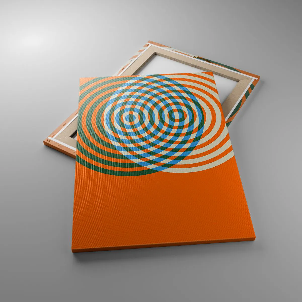 Cuadro sobre lienzo - Impresión de Imagen - Círculos concéntricos sobre un fondo naranja - 50x70cm - Círculos y abstracción - Decoración de pared moderna para salón y dormitorio ARTTOR