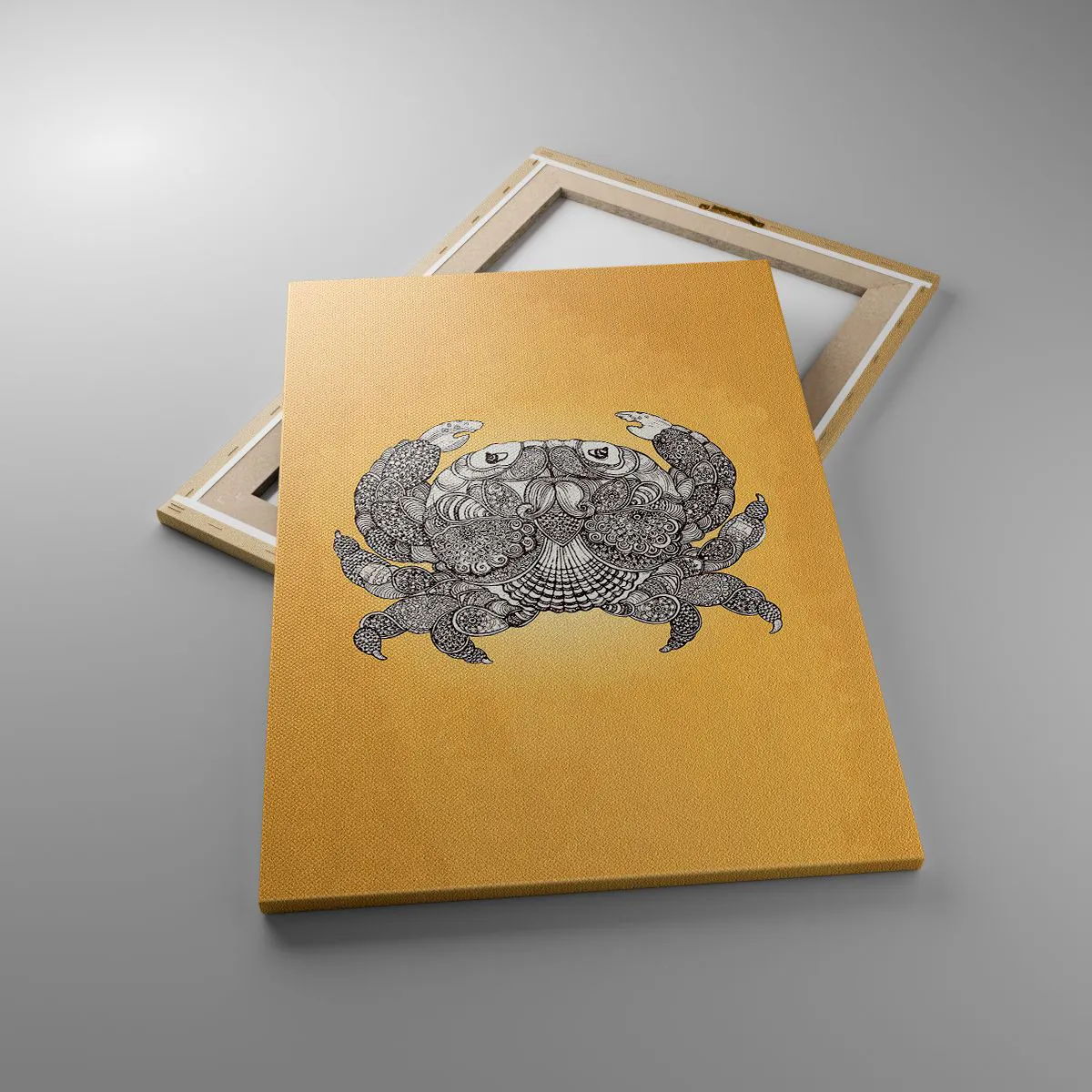 Impression sur toile - Image sur toile - Dessin décoratif d'un crabe sur fond doré - 50x70cm - Les contes de M. Crabe - Décoration murale moderne pour le salon et la chambre ARTTOR