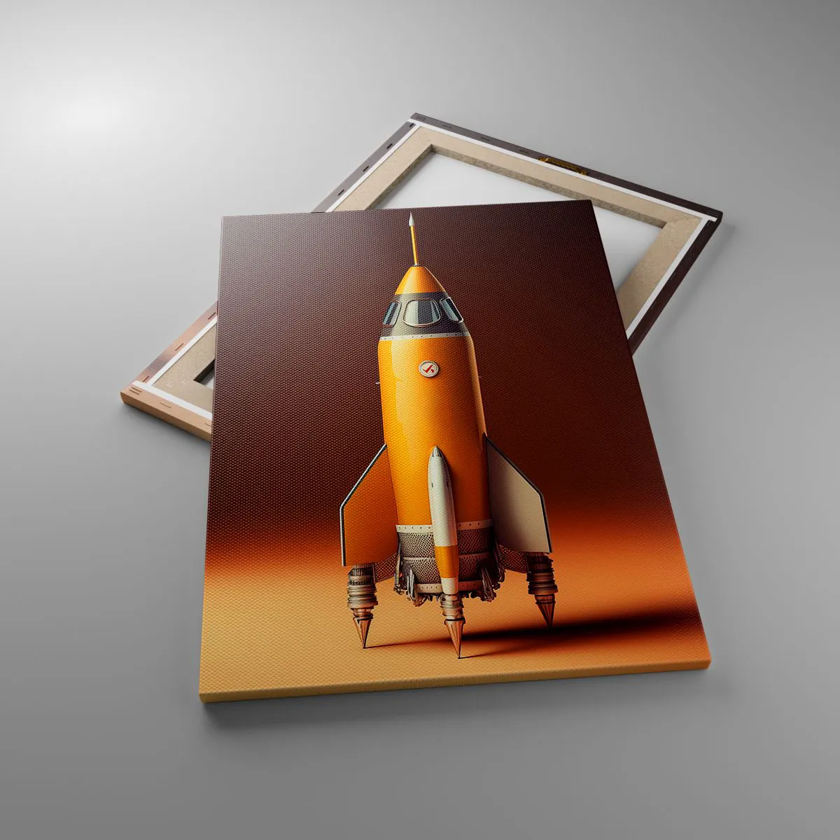 Cuadro sobre lienzo - Impresión de Imagen - Un cohete de estilo retro sobre un fondo de tonos marrones. - 50x70cm - Comienza con un sueño - Decoración de pared moderna para salón y dormitorio ARTTOR