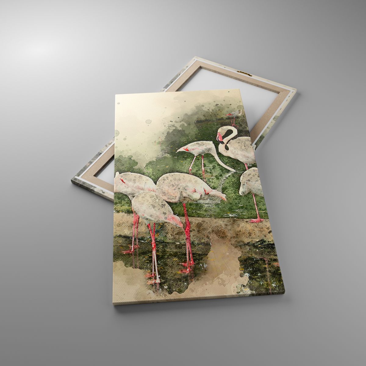 Leinwandbild  Die Vögel, Leinwandbild Flamingos, Leinwandbild Natur, Leinwandbild Grafik, Leinwandbild Tiere
