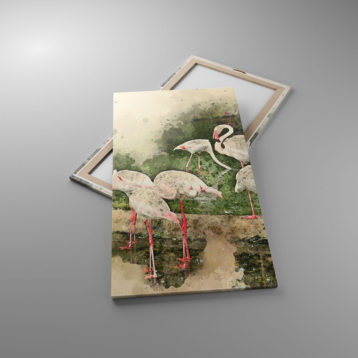 Leinwandbild  Die Vögel, Leinwandbild Flamingos, Leinwandbild Natur, Leinwandbild Grafik, Leinwandbild Tiere