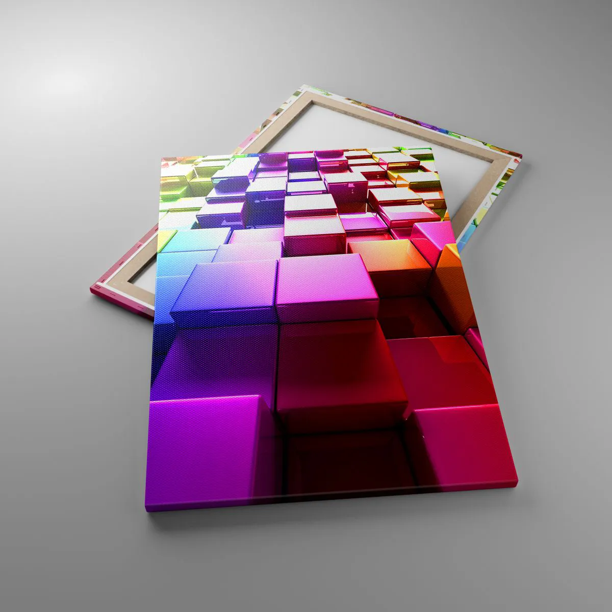 Impression sur toile - Image sur toile - Cubes géométriques 3D colorés - 70x100cm - Collaboration Op art dans une équipe - Décoration murale moderne pour le salon et la chambre ARTTOR