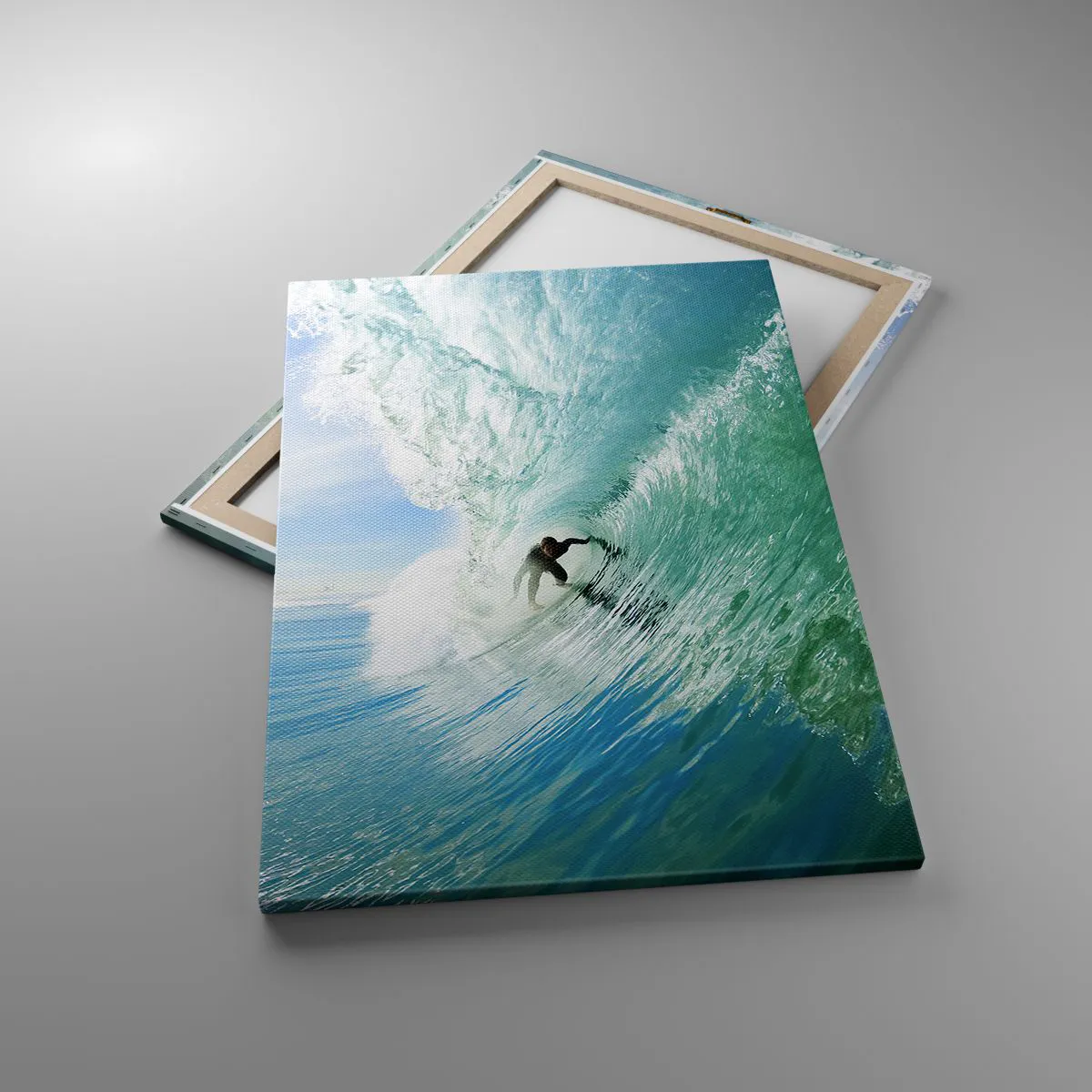 Cuadro sobre lienzo - Impresión de Imagen - Un surfista montando una ola bajo la luz del sol contra un cielo azul. - 70x100cm - Siempre en la ola - Decoración de pared moderna para salón y dormitorio ARTTOR