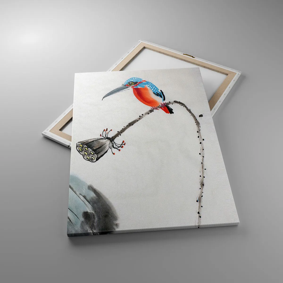 Cuadro sobre lienzo - Impresión de Imagen - Un pájaro colorido sobre un fondo de vegetación y una libélula. - 70x100cm - La vida de la pradera - Decoración de pared moderna para salón y dormitorio ARTTOR