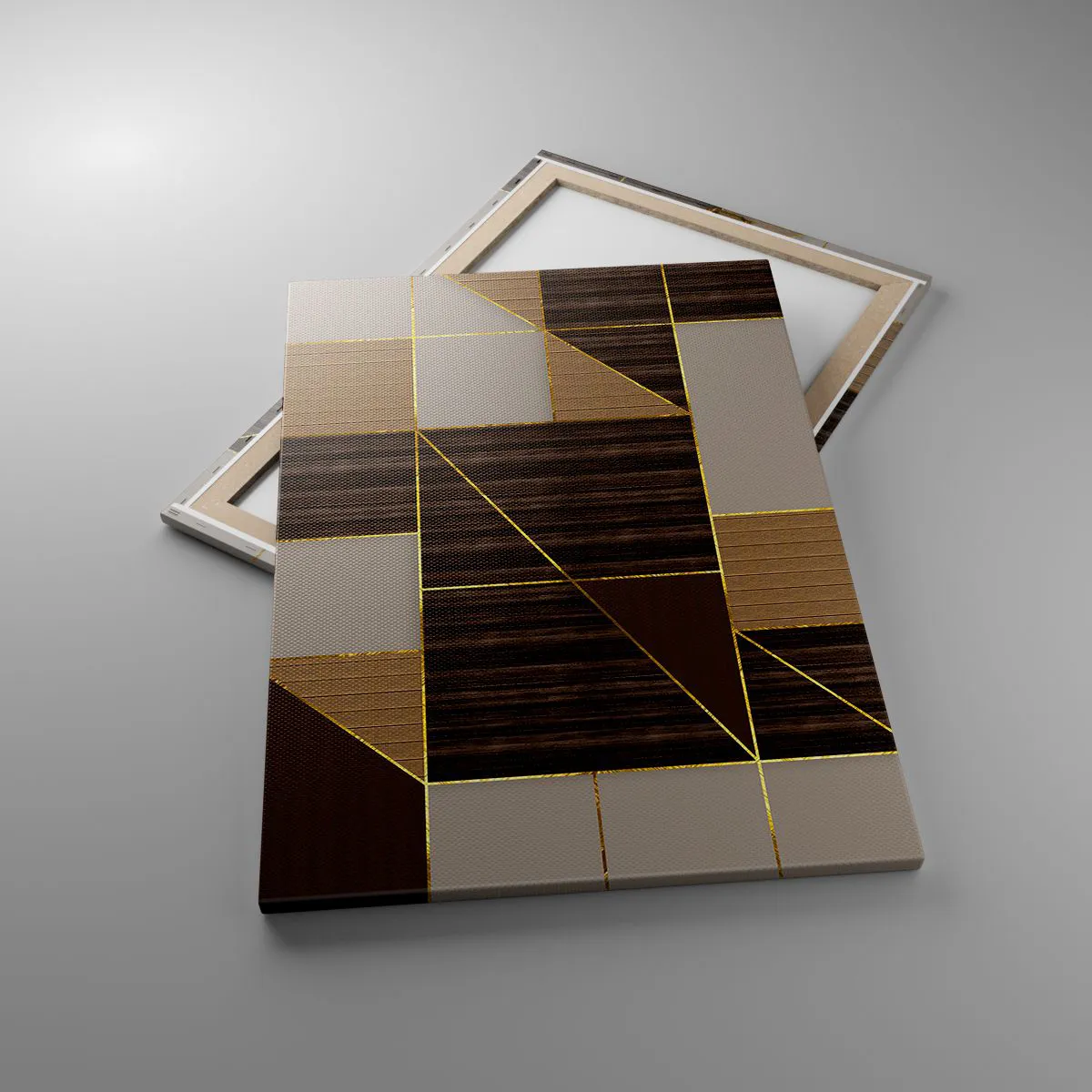 Impression sur toile - Image sur toile - Motifs géométriques dans les tons de marron avec des lignes dorées - 70x100cm - Mozaique de bronze et d'or - Décoration murale moderne pour le salon et la chambre ARTTOR