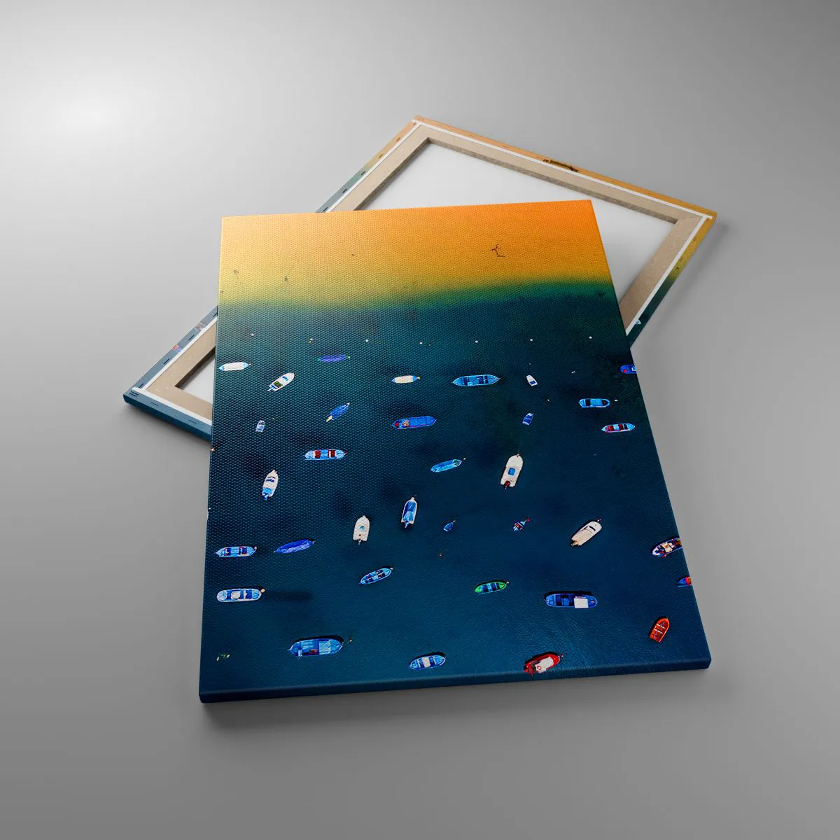 Cuadro sobre lienzo - Impresión de Imagen - Vista aérea de barcos en el agua y una orilla arenosa. - 70x100cm - Un juego de vacaciones - Decoración de pared moderna para salón y dormitorio ARTTOR