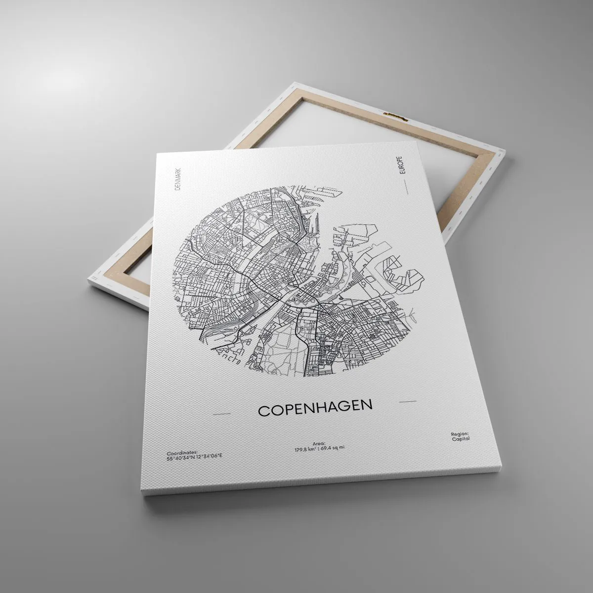 Obraz na płótnie - Mapa Kopenhagi w minimalistycznym, czarno-białym stylu - 70x100cm - Anatomia Kopenhagi - Nowoczesna dekoracja ścienna do salonu i sypialni ARTTOR