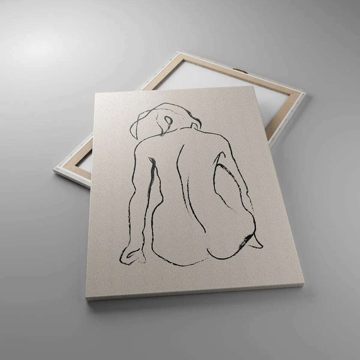 Impression sur toile - Image sur toile - Un croquis subtil de la silhouette d'une fille de dos - 70x100cm - Femme nue - Décoration murale moderne pour le salon et la chambre ARTTOR